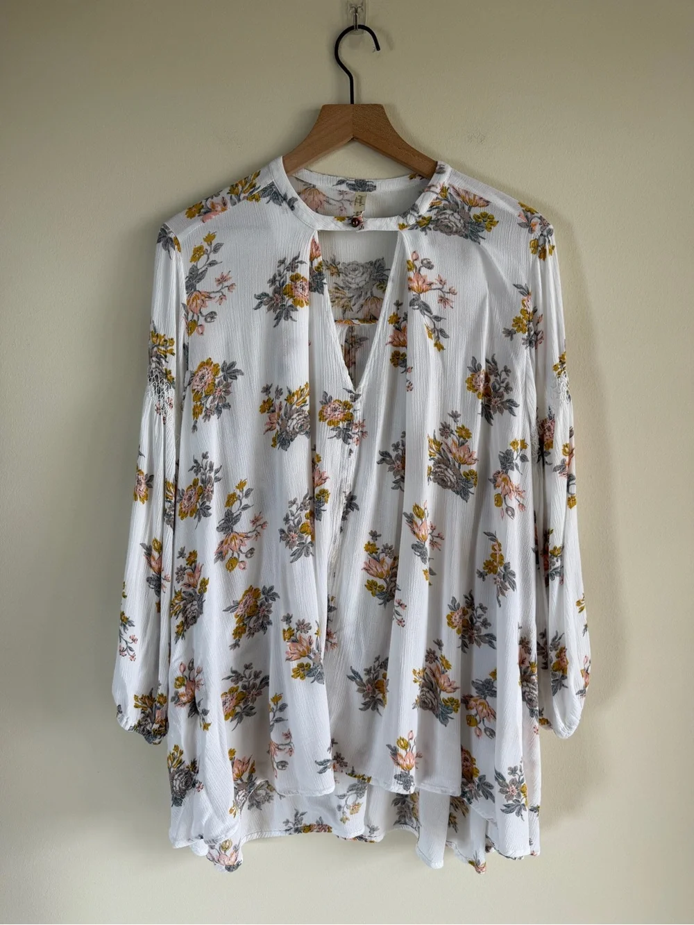 Free People Floral Swing Tunic Dress XS Boho Peasant Mini High Low Keyhole
